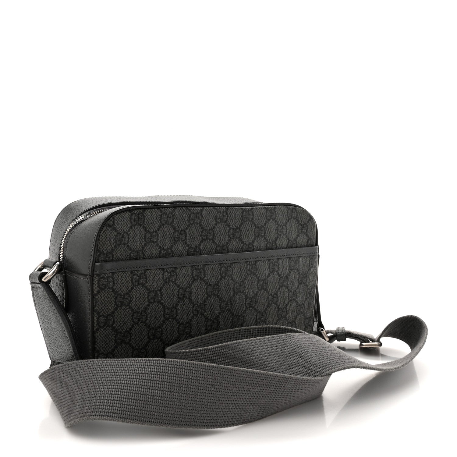 GG Supreme Monogram Textured Dollar Calfskin Ophidia Shoulder Bag Grey Black Graphite Grey