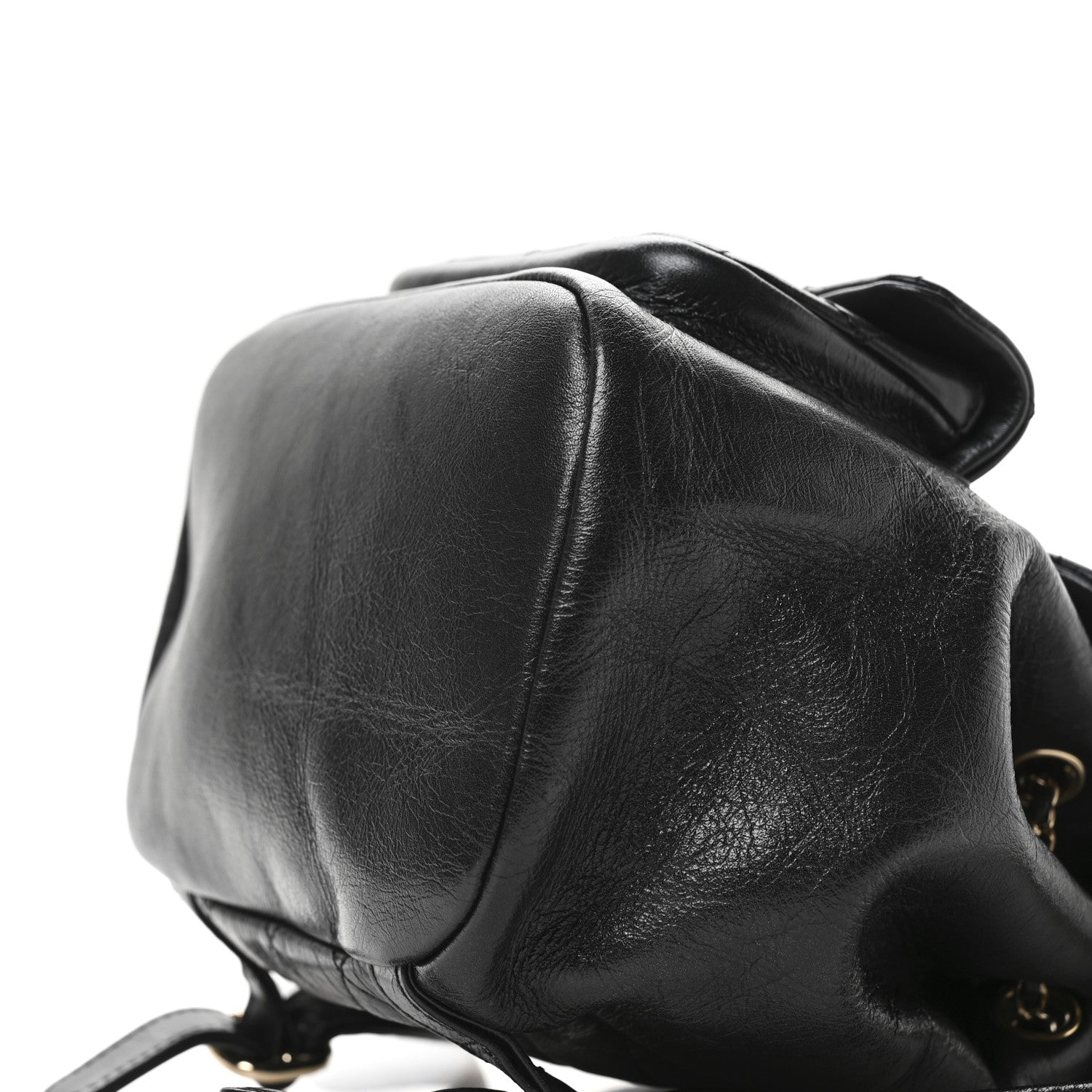 Glazed Aged Calfskin Quilted Small Duma Drawstring Backpack Black