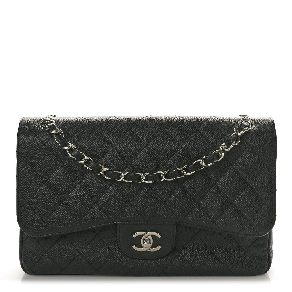 Caviar Quilted Jumbo Double Flap Black