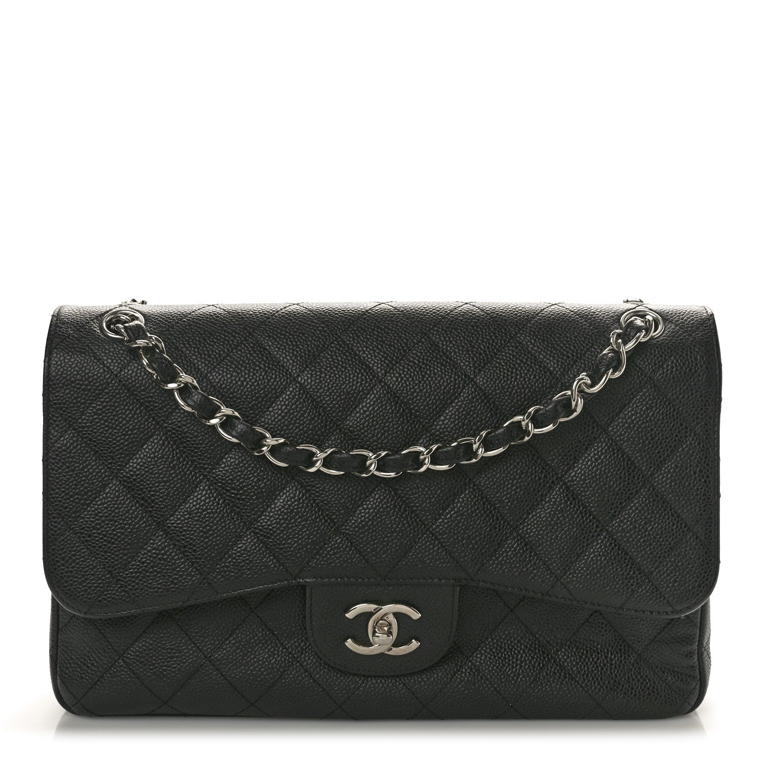 Caviar Quilted Jumbo Double Flap Black