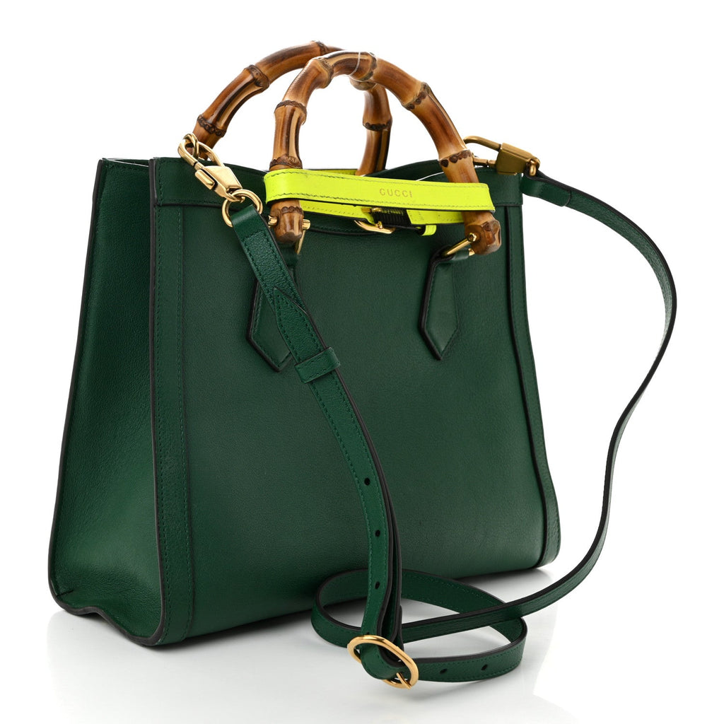 Wonka Grain Calfskin Small Diana Tote Bag Green Yellow Fluo