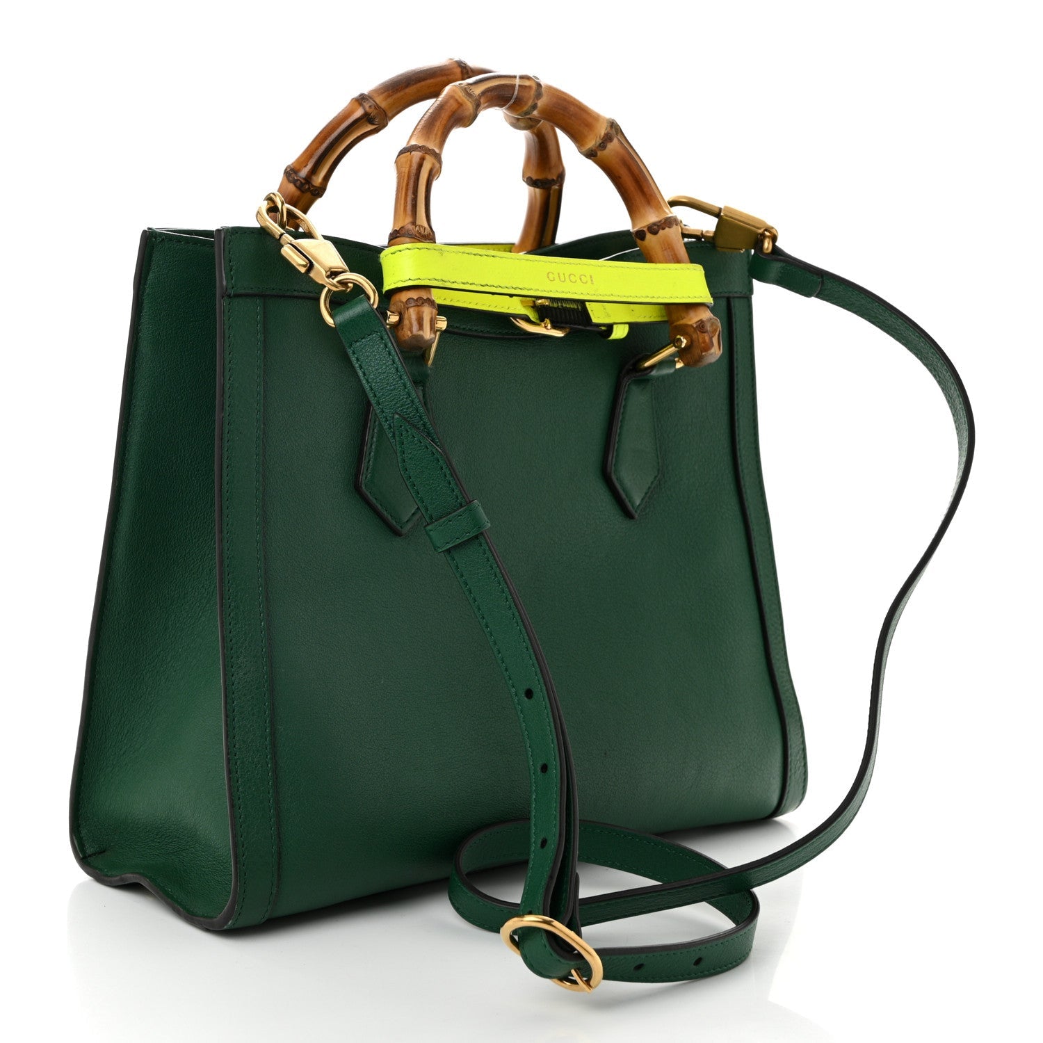 Wonka Grain Calfskin Small Diana Tote Bag Green Yellow Fluo