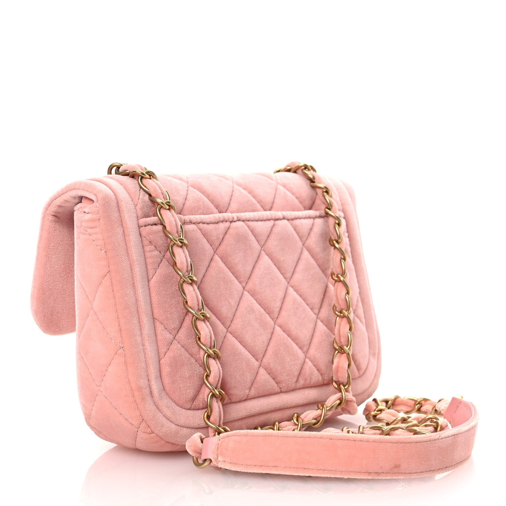 Velour Quilted Mini Double Frame Flap Rose