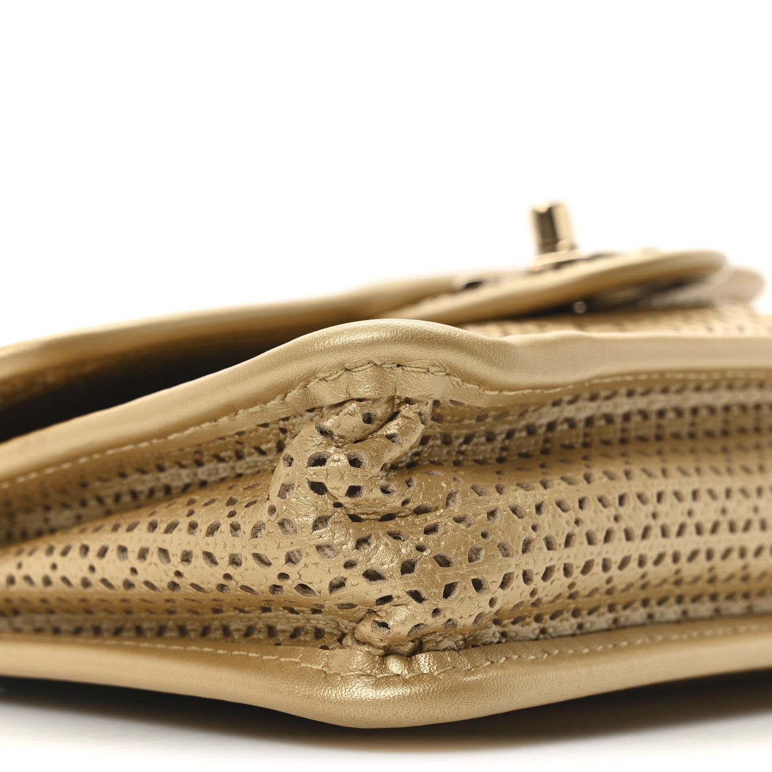 Metallic Perforated Calfskin Small Up In The Air Flap Gold