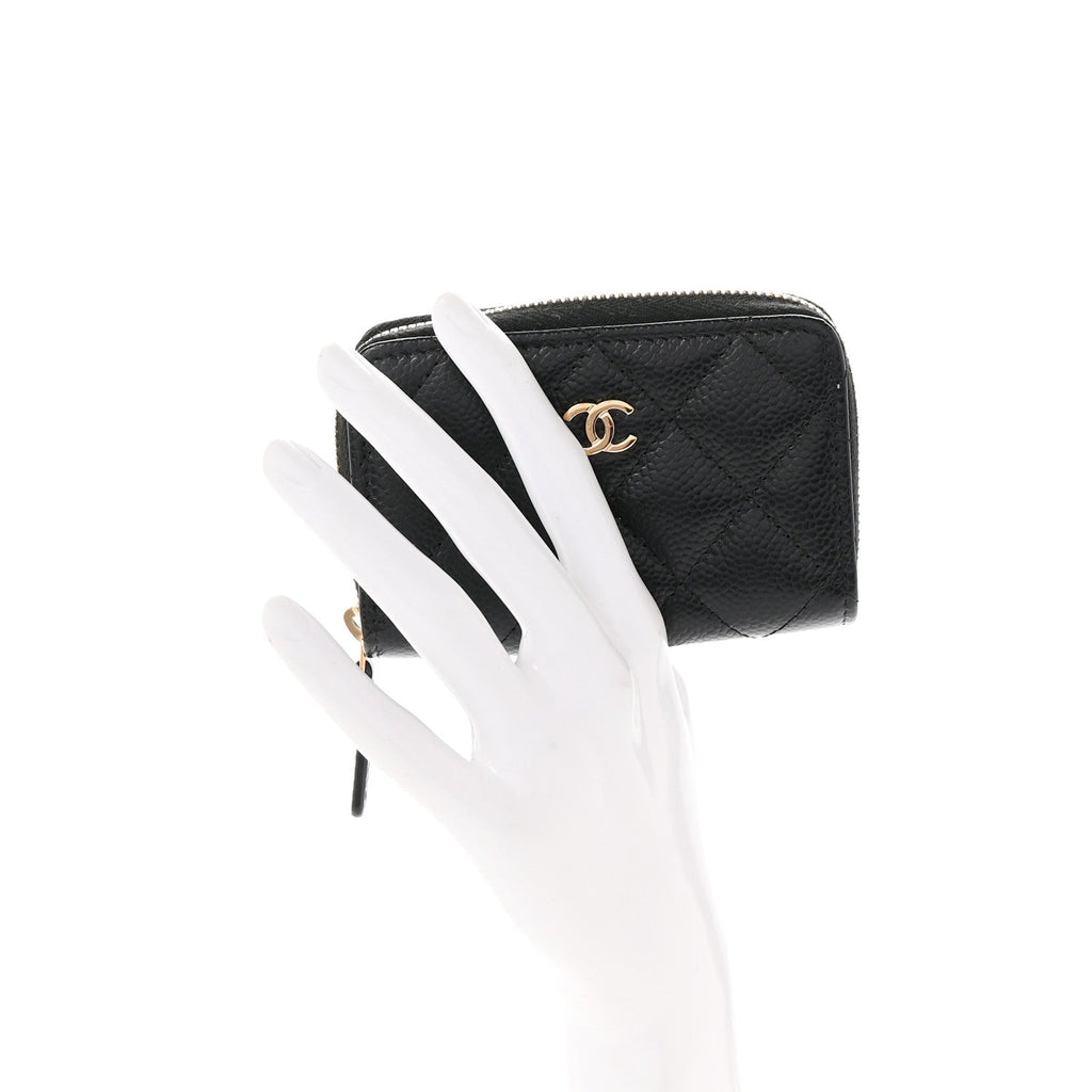 Caviar Quilted Classic Zipped Coin Purse Black