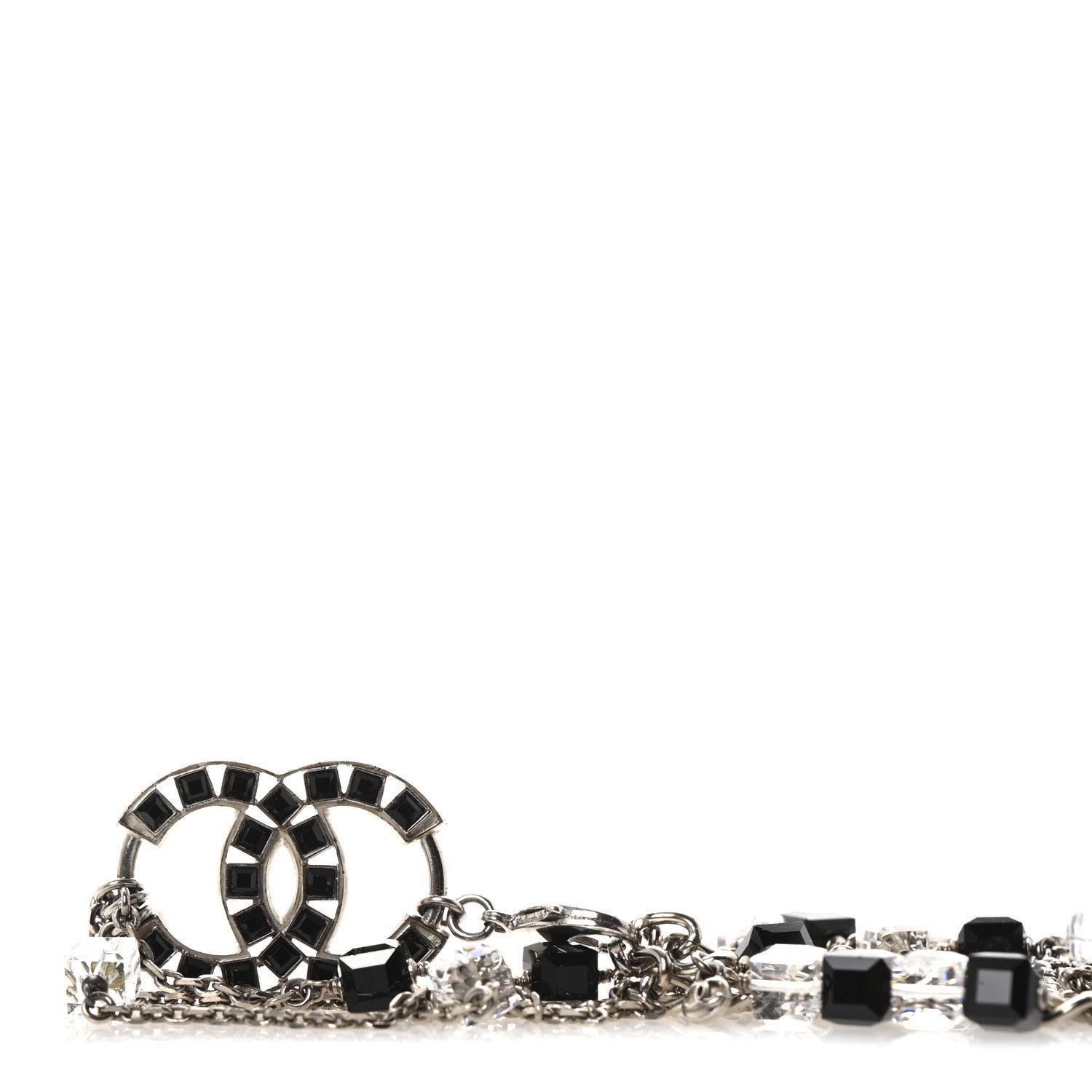 Metal Crystal CC Chain Belt Silver Black