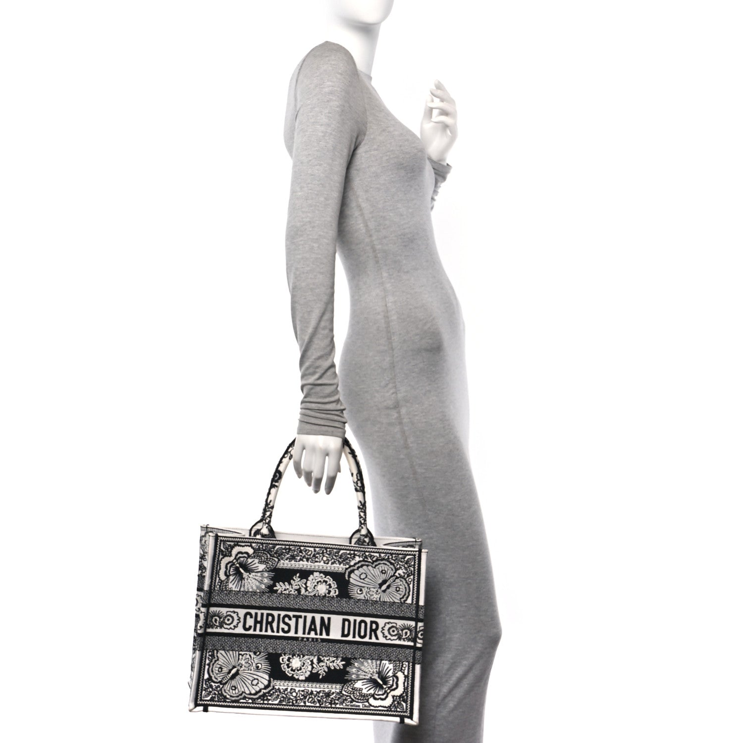 Canvas Butterfly Bandana Embroidered Medium Book Tote Black White