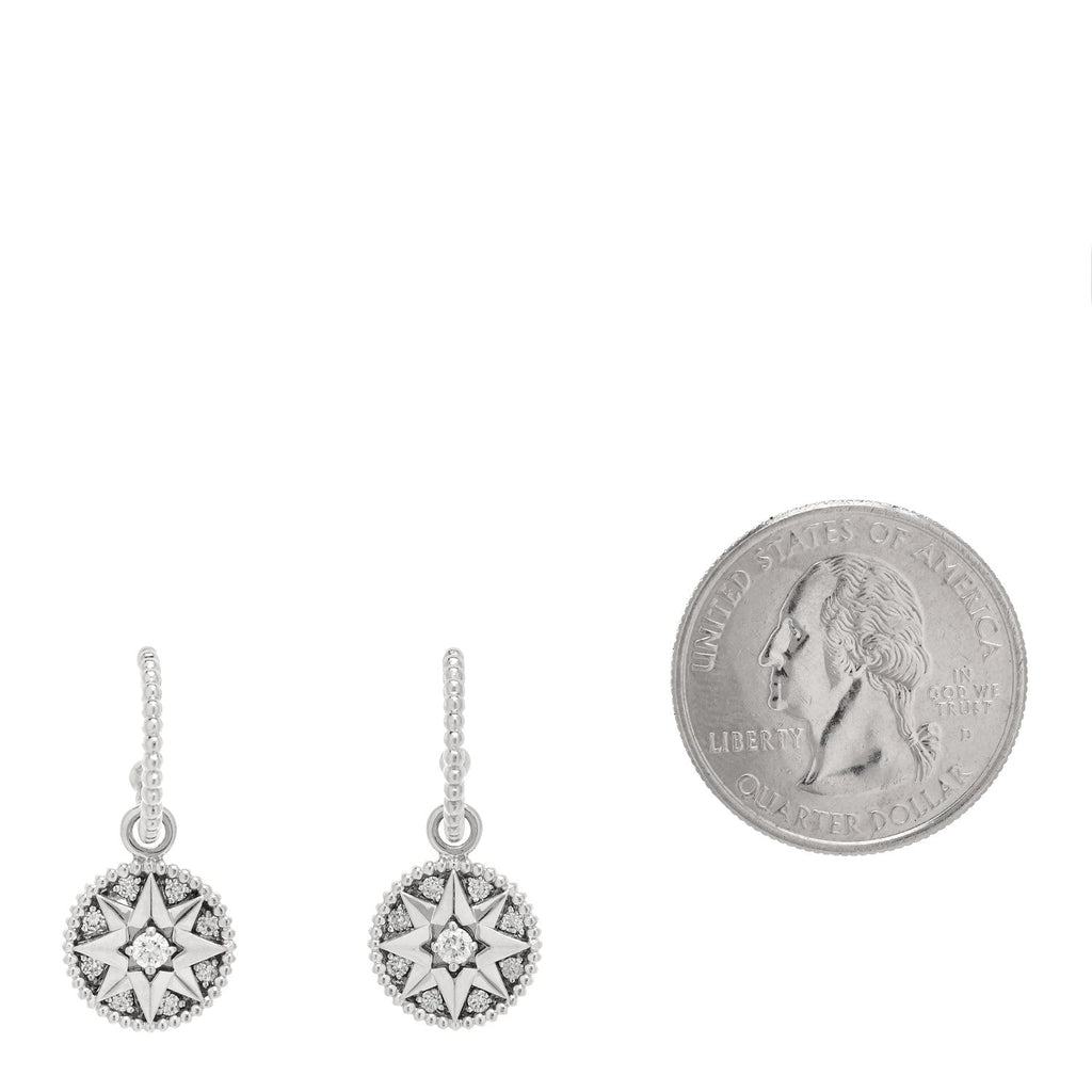 18K White Gold Diamond Rose Des Vents Pave Hoop Earrings