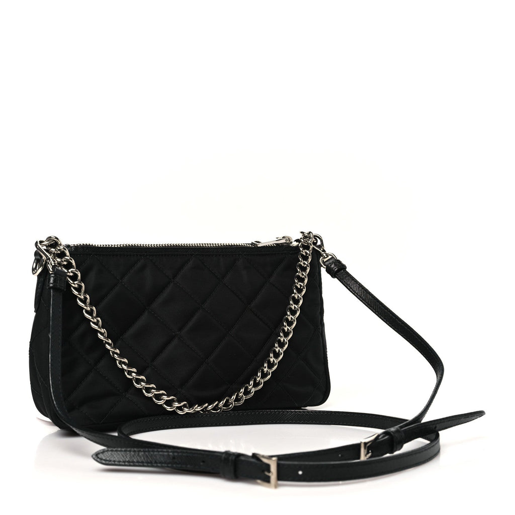 Nylon Tessuto Impuntu Quilted Crossbody Bag Black