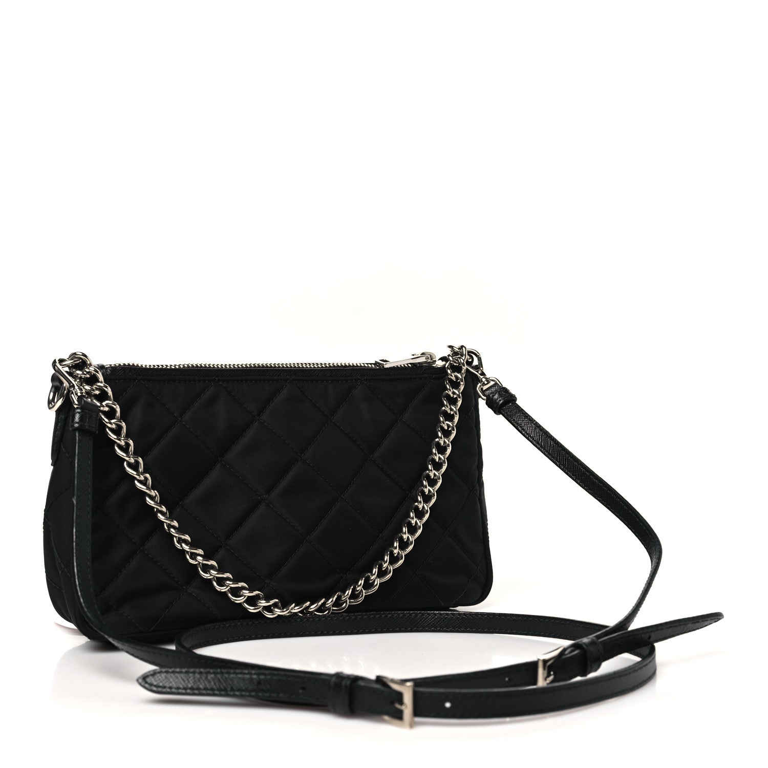 Nylon Tessuto Impuntu Quilted Crossbody Bag Black