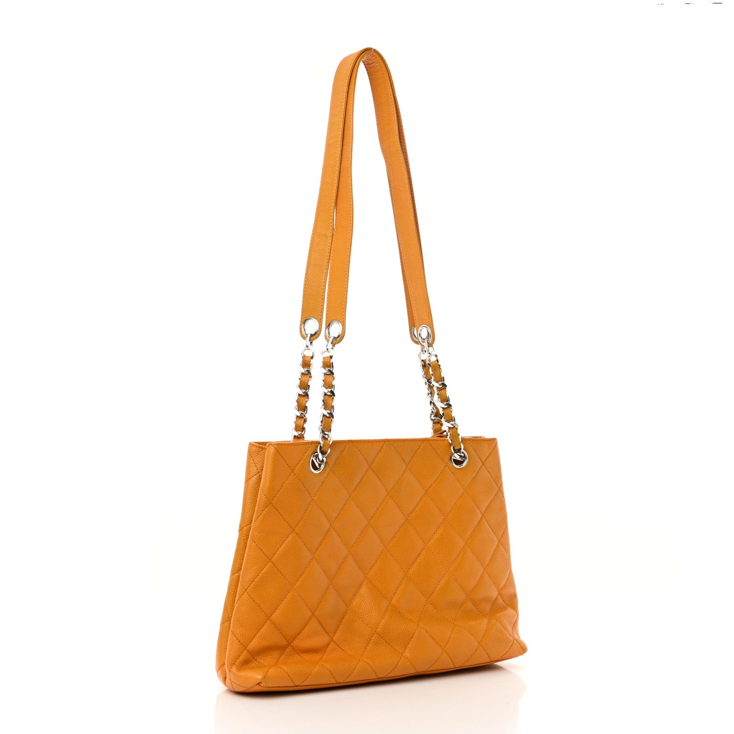 Caviar Quilted Pocket Shopping Tote Orange