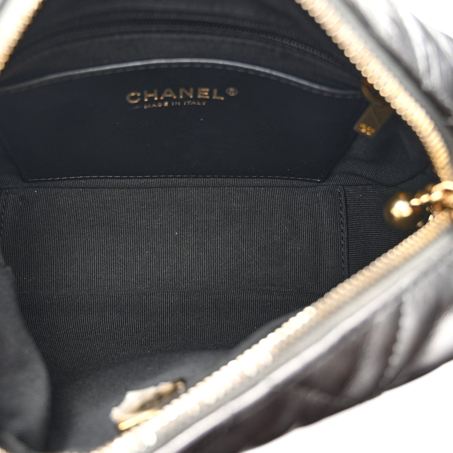 Metallic Calfskin Pearl Quilted CC Mini Camera Case Ruthenium