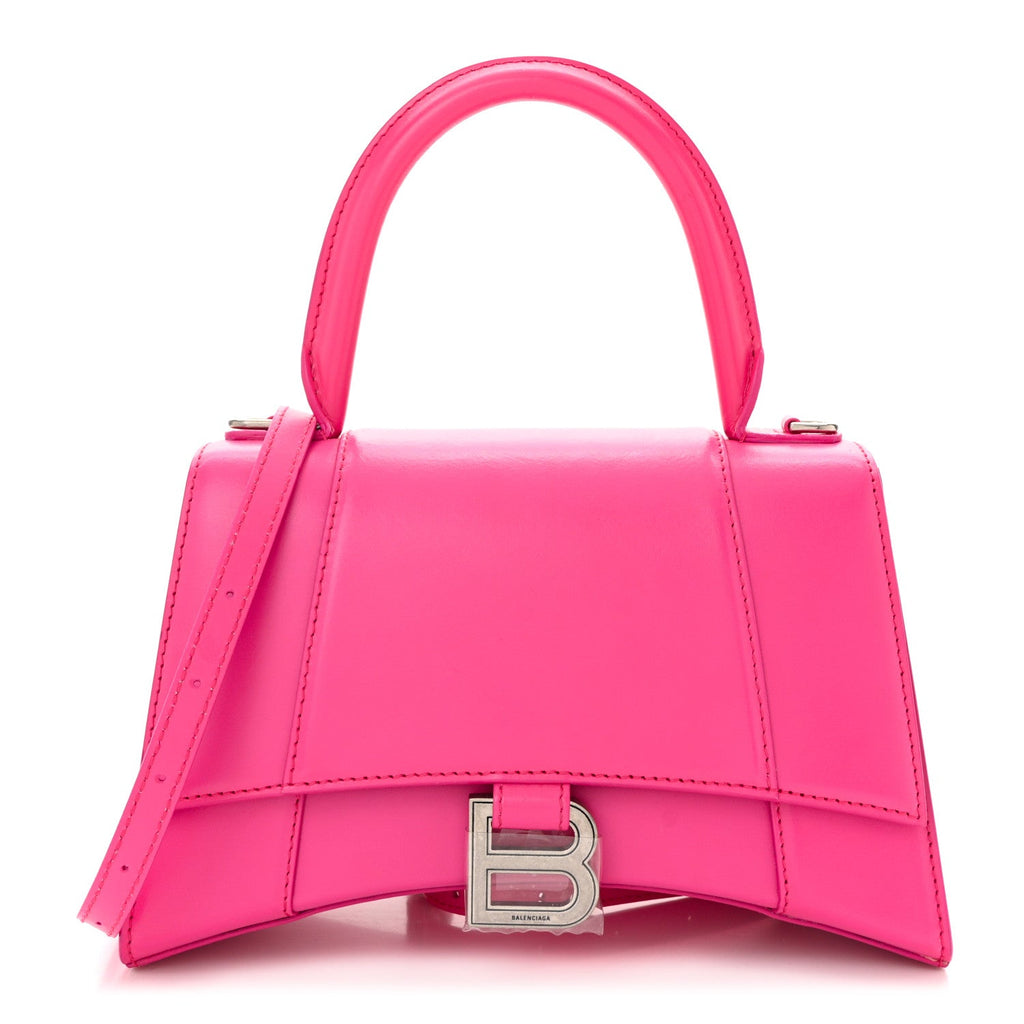 Shiny Box Calfskin Small Hourglass Top Handle Bag Acid Fuchsia