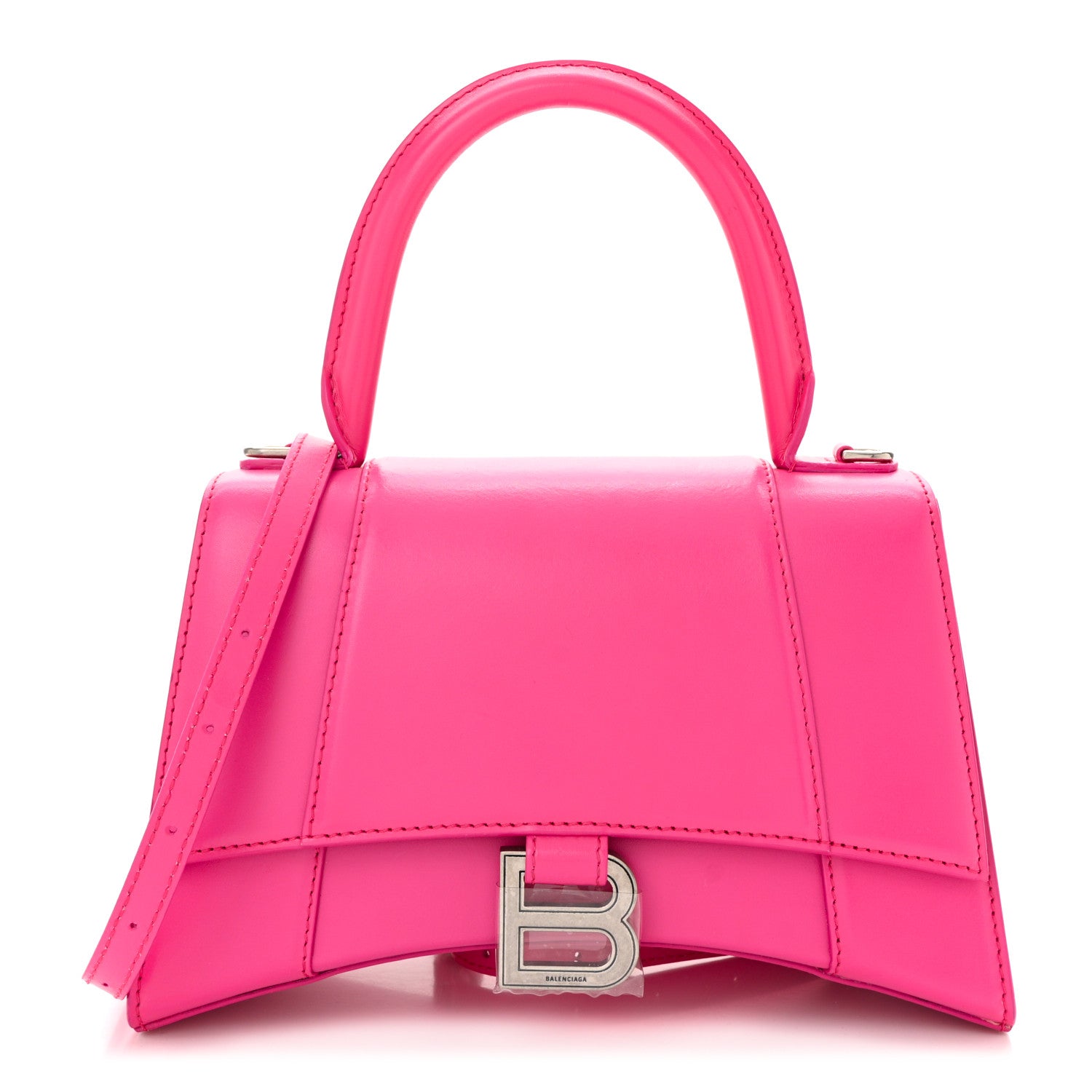 Shiny Box Calfskin Small Hourglass Top Handle Bag Acid Fuchsia
