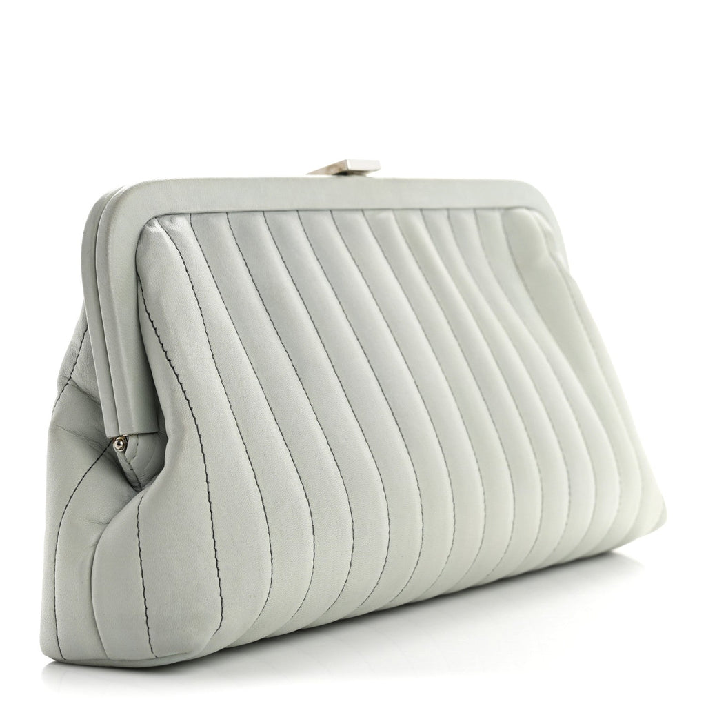 Lambskin Vertical Quilted Mademoiselle Clutch Light Green
