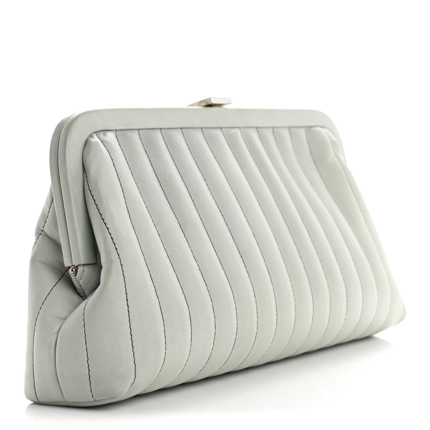 Lambskin Vertical Quilted Mademoiselle Clutch Light Green