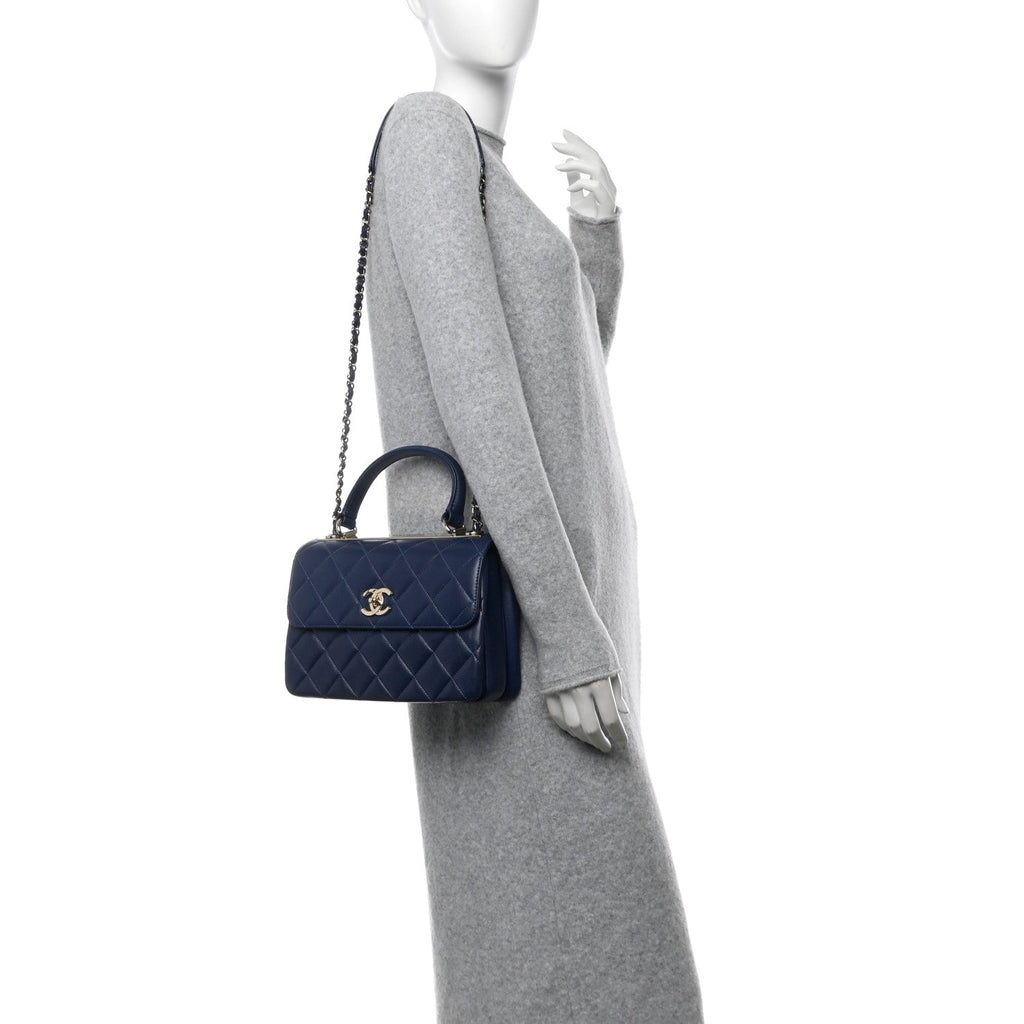 Lambskin Quilted Small Trendy CC Flap Dual Handle Bag Blue