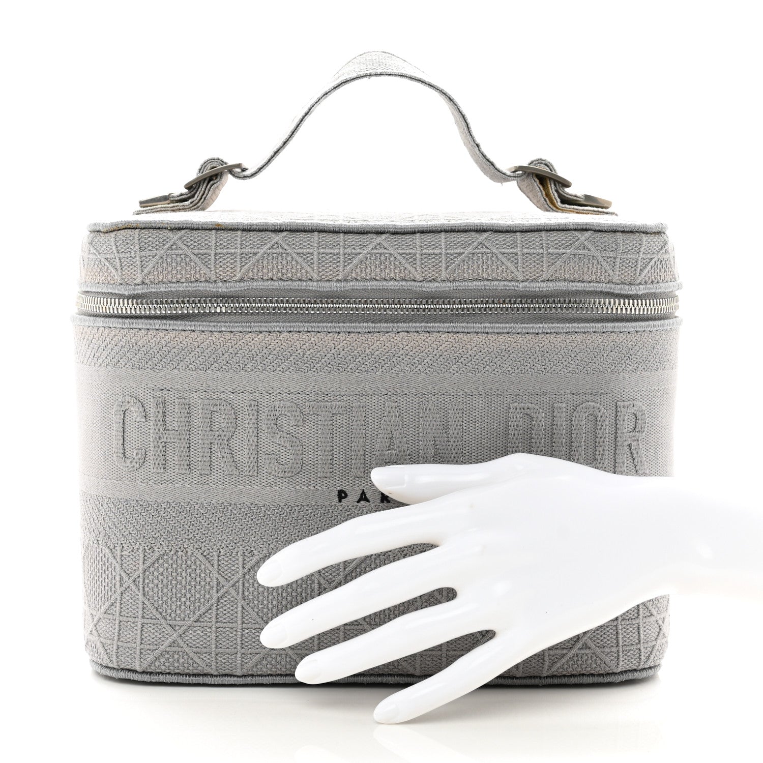 Canvas Embroidered Cannage Diortravel Vanity Case Grey