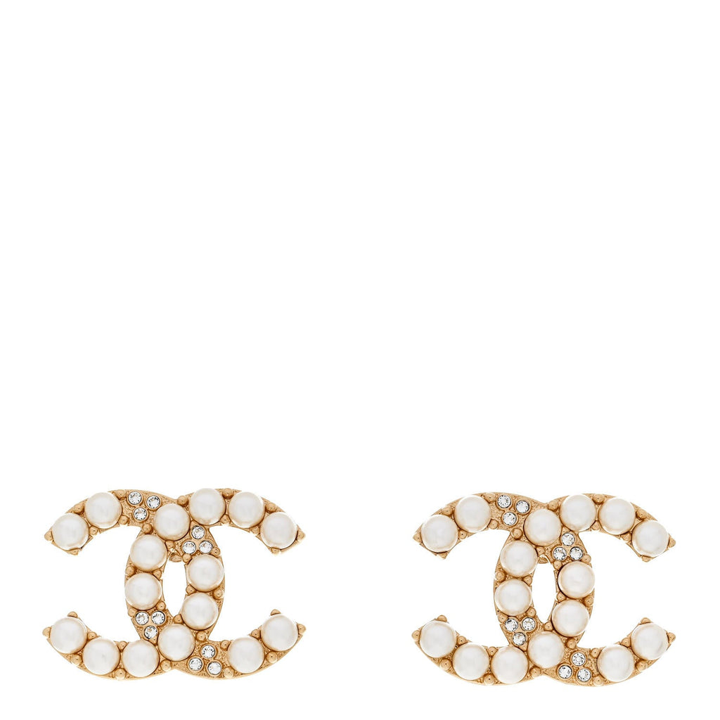 Crystal Pearl CC Clip On Earrings Gold