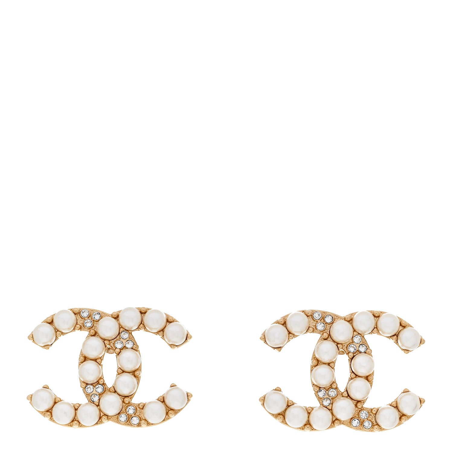 Crystal Pearl CC Clip On Earrings Gold