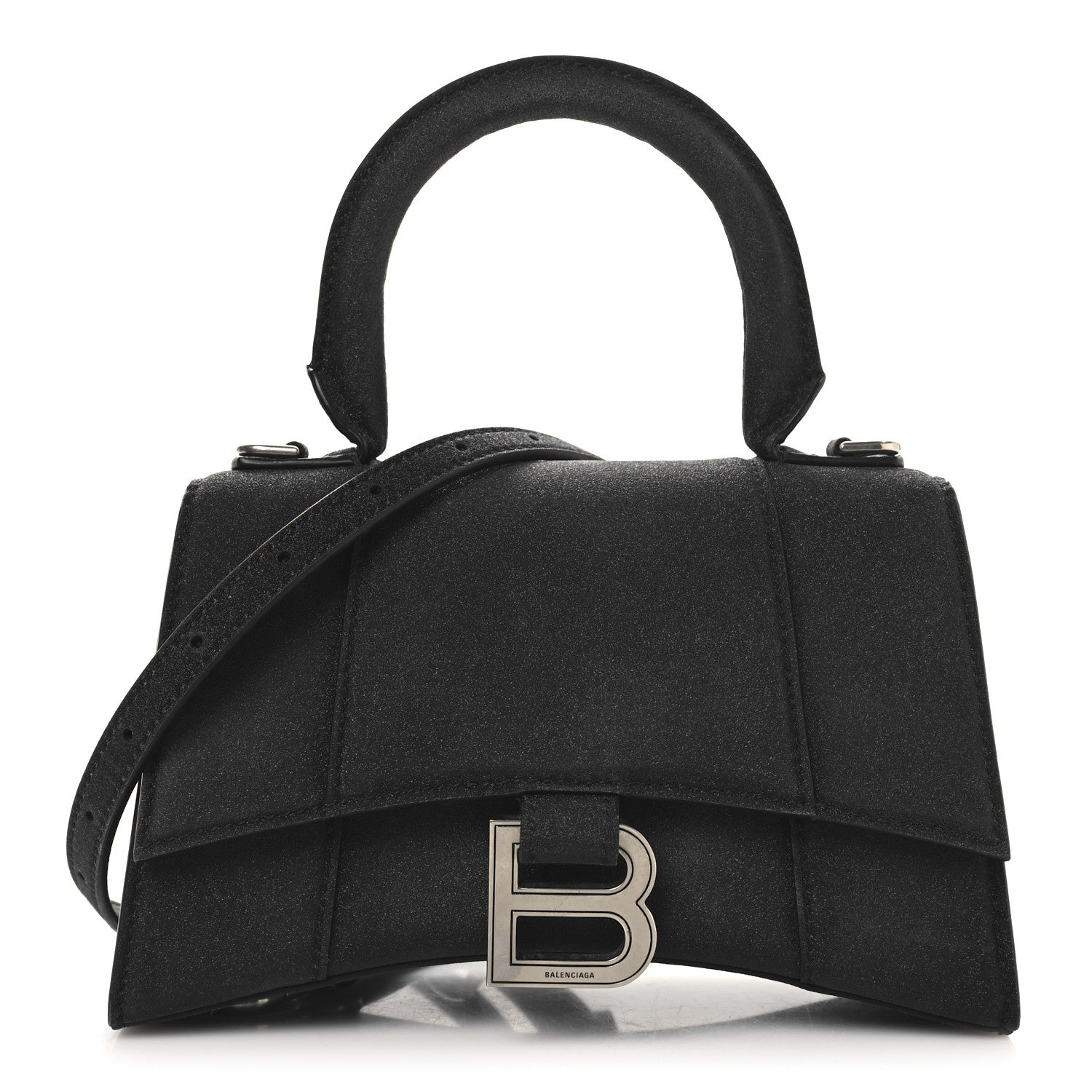 Glitter Fabric Hourglass Top Handle Bag XS Black