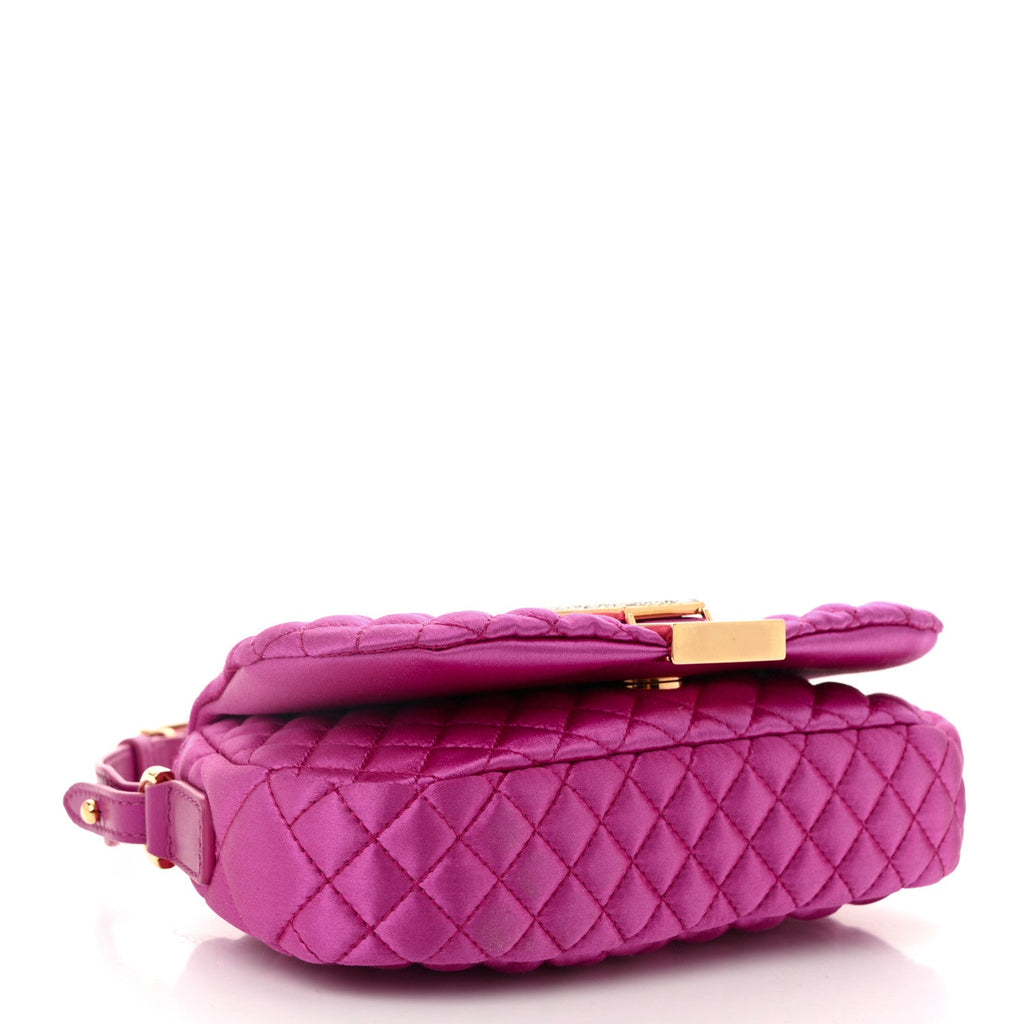 Satin Crystal Quilted Mini Greca Goddess Shoulder Bag Pink