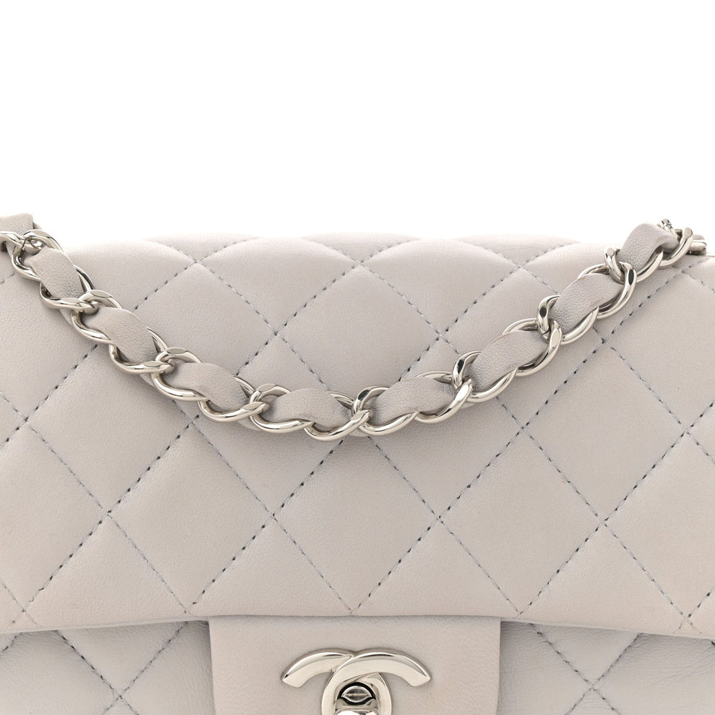 Lambskin Quilted Mini Rectangular Flap Grey