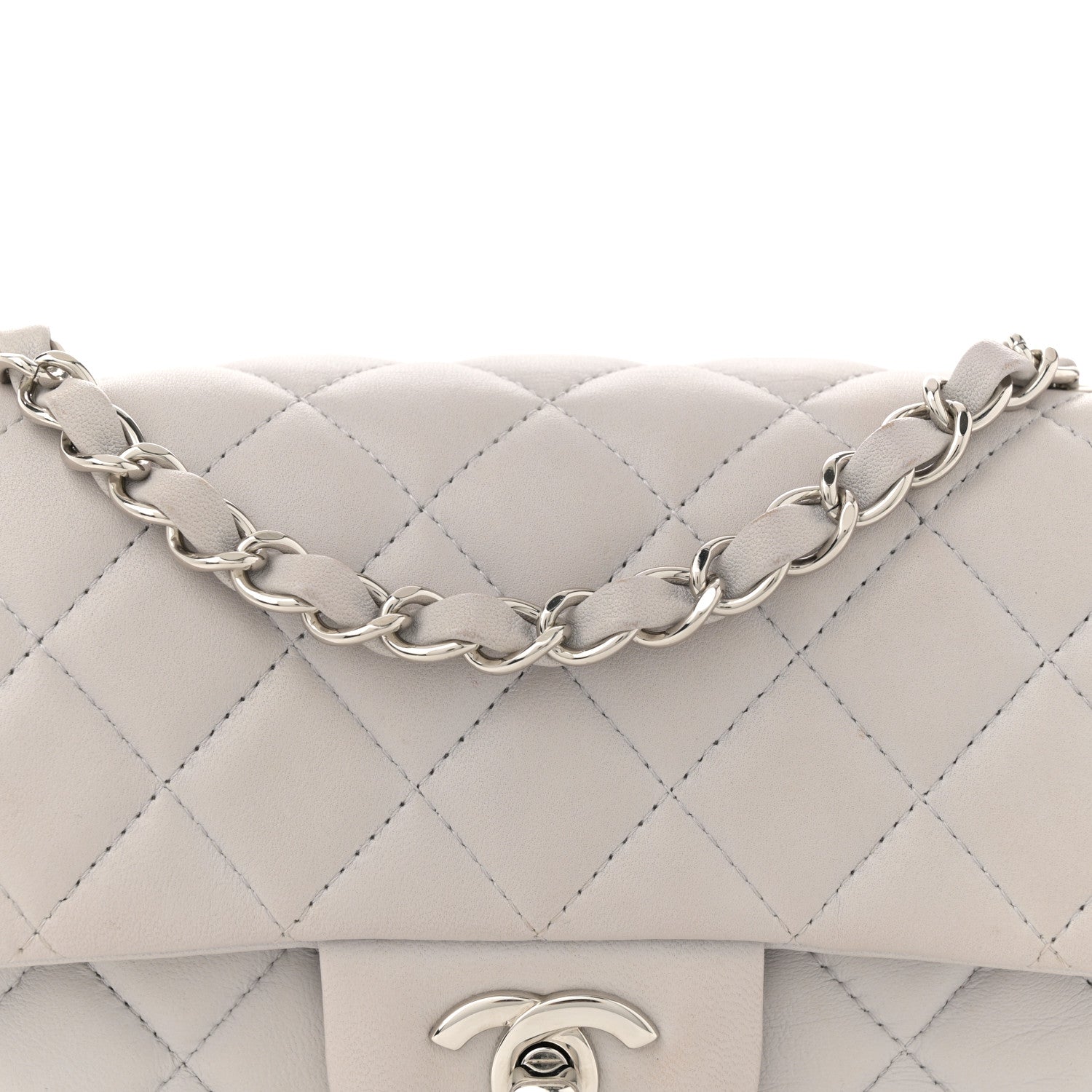 Lambskin Quilted Mini Rectangular Flap Grey