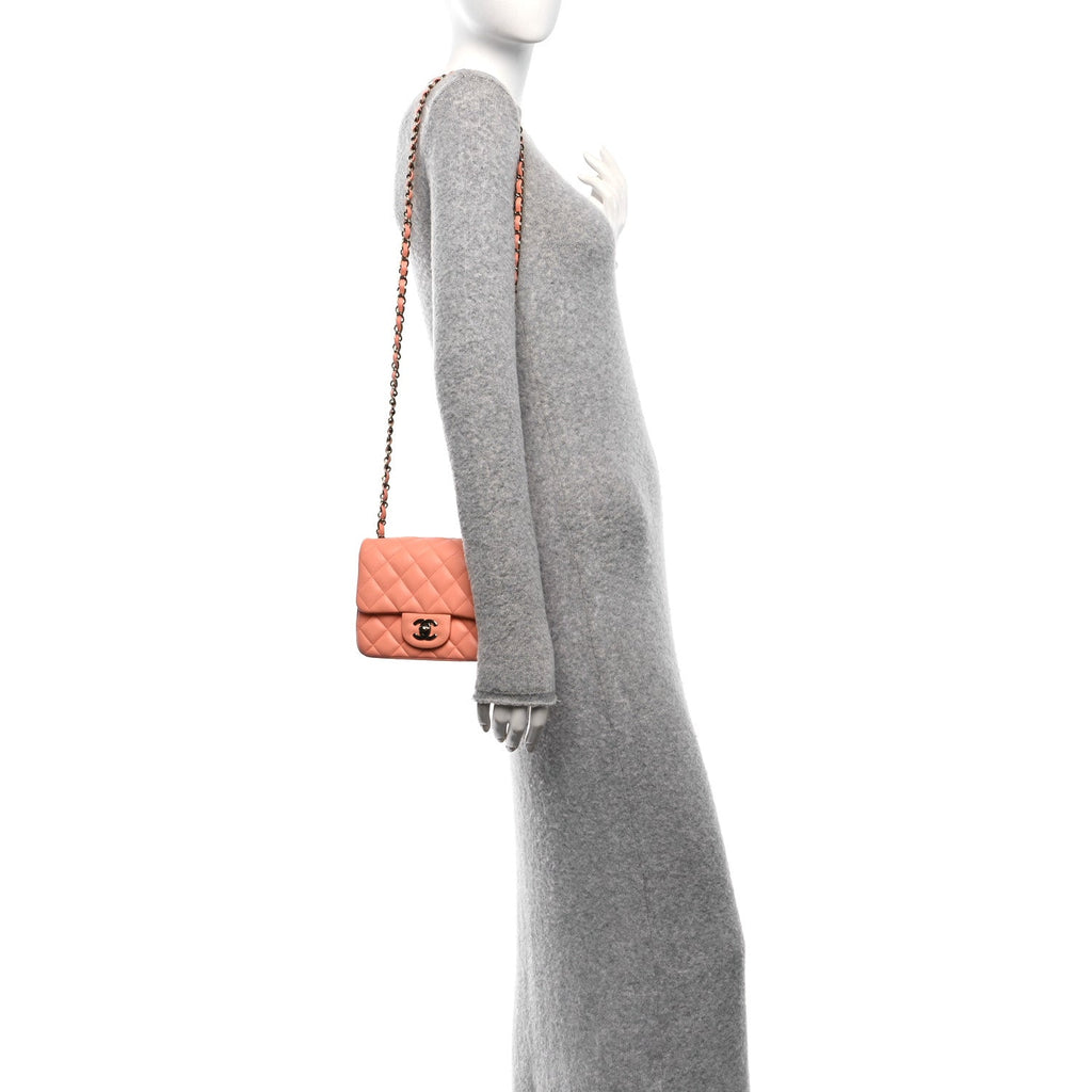 Lambskin Quilted Mini Square Flap Light Orange