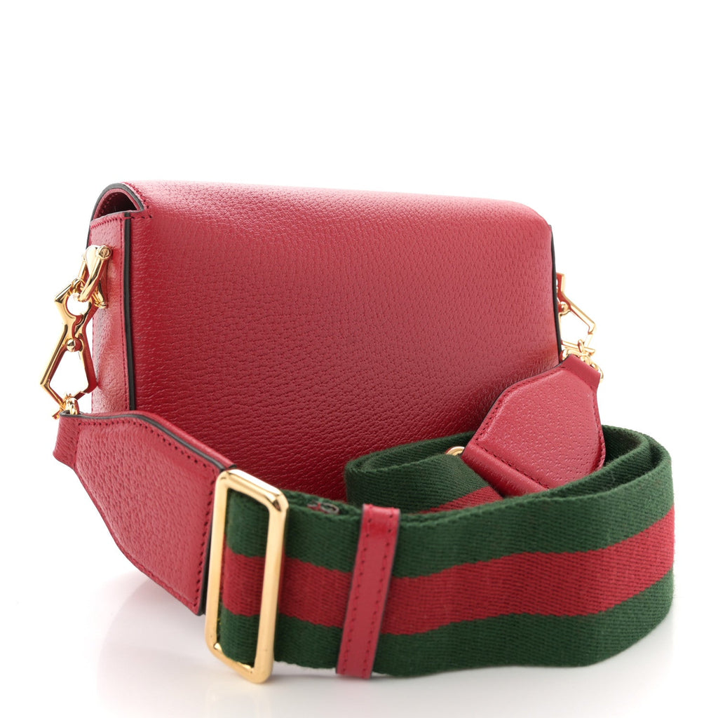 X ADIDAS Textured Dollar Calfskin Web Trefoil Mini Horsebit 1955 Shoulder Bag Hibiscus Red Off White