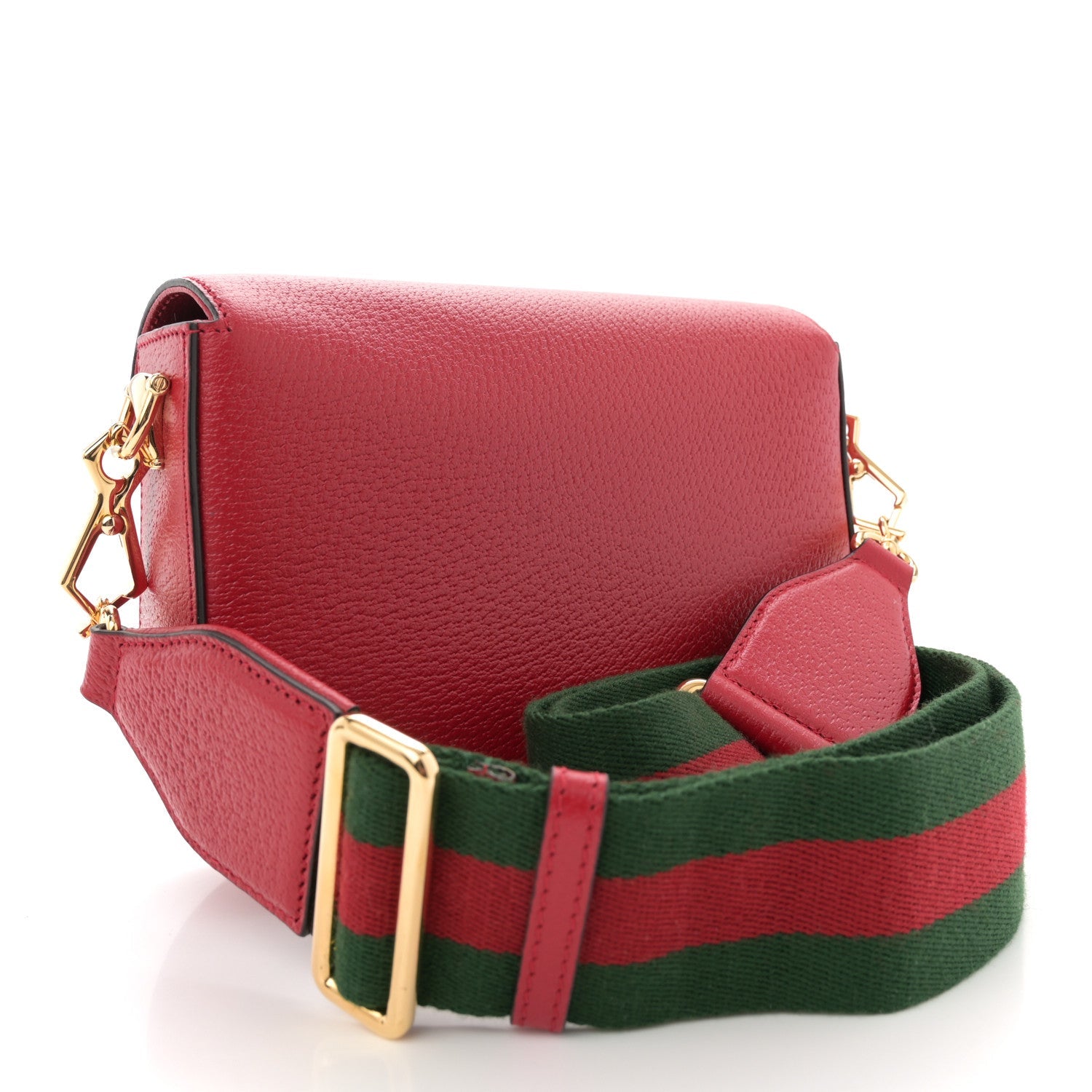 X ADIDAS Textured Dollar Calfskin Web Trefoil Mini Horsebit 1955 Shoulder Bag Hibiscus Red Off White