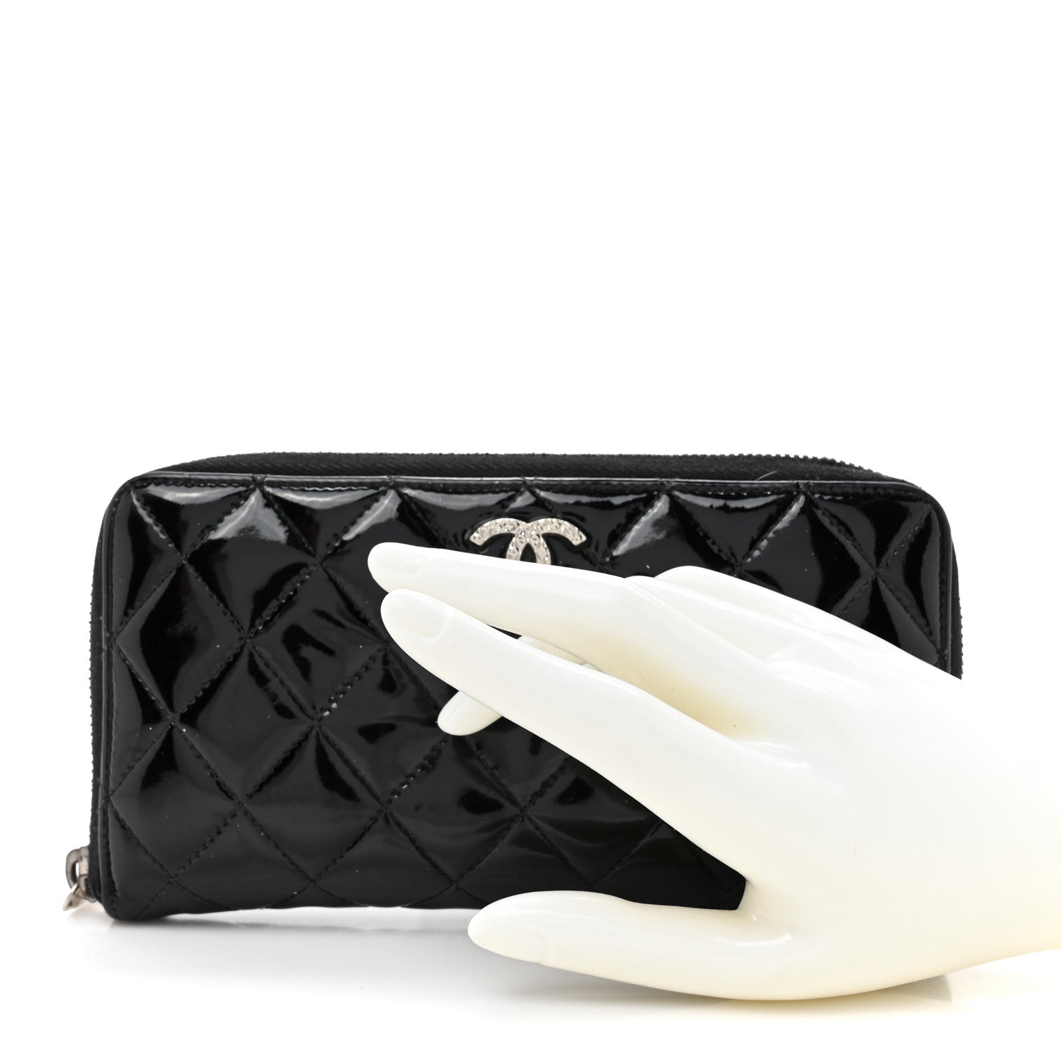 Patent Quilted Brilliant Zip Around Wallet Black