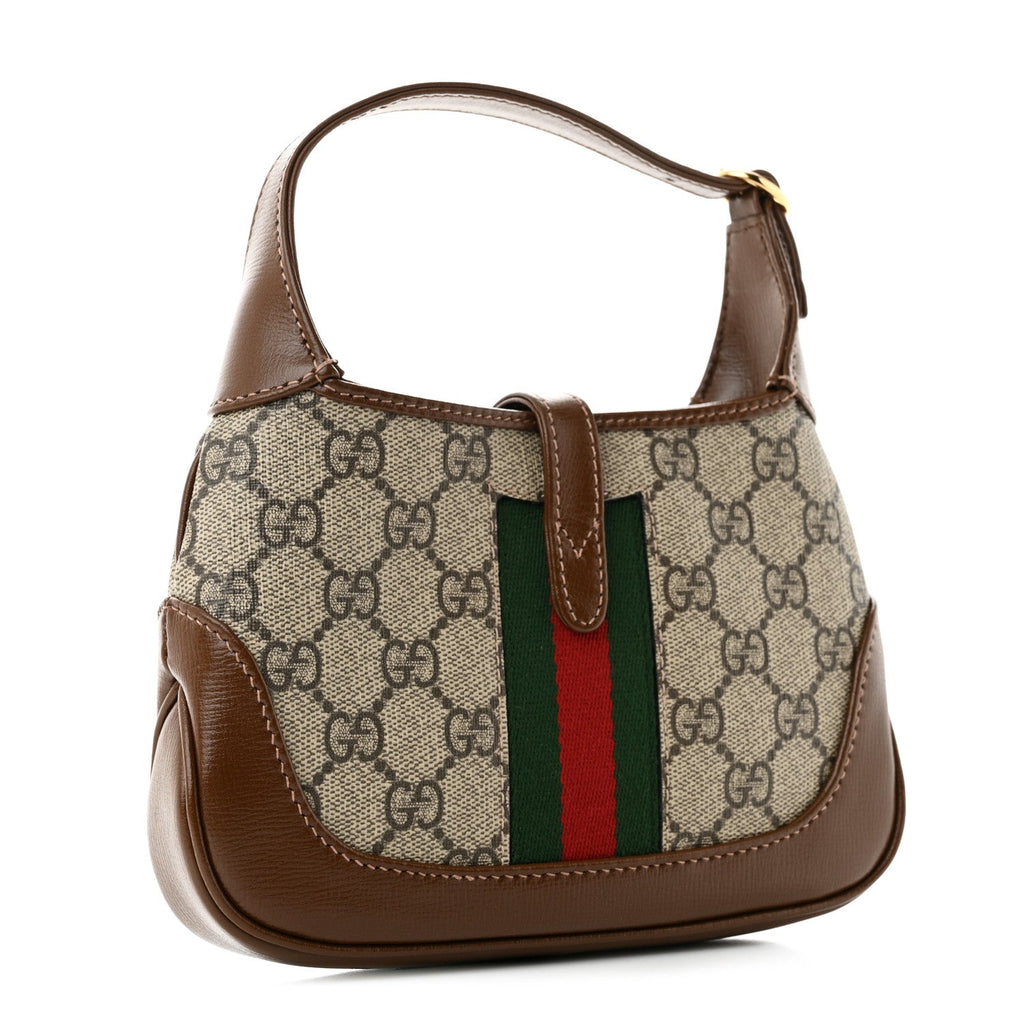 GG Supreme Monogram Azalea Calfskin Web Mini Jackie 1961 Hobo Beige Ebony Brown Sugar