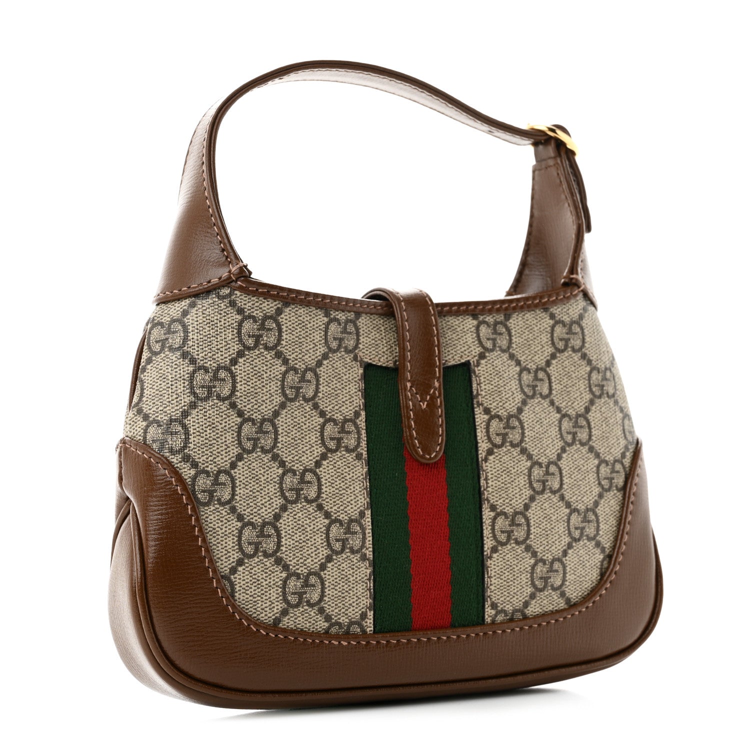 GG Supreme Monogram Azalea Calfskin Web Mini Jackie 1961 Hobo Beige Ebony Brown Sugar