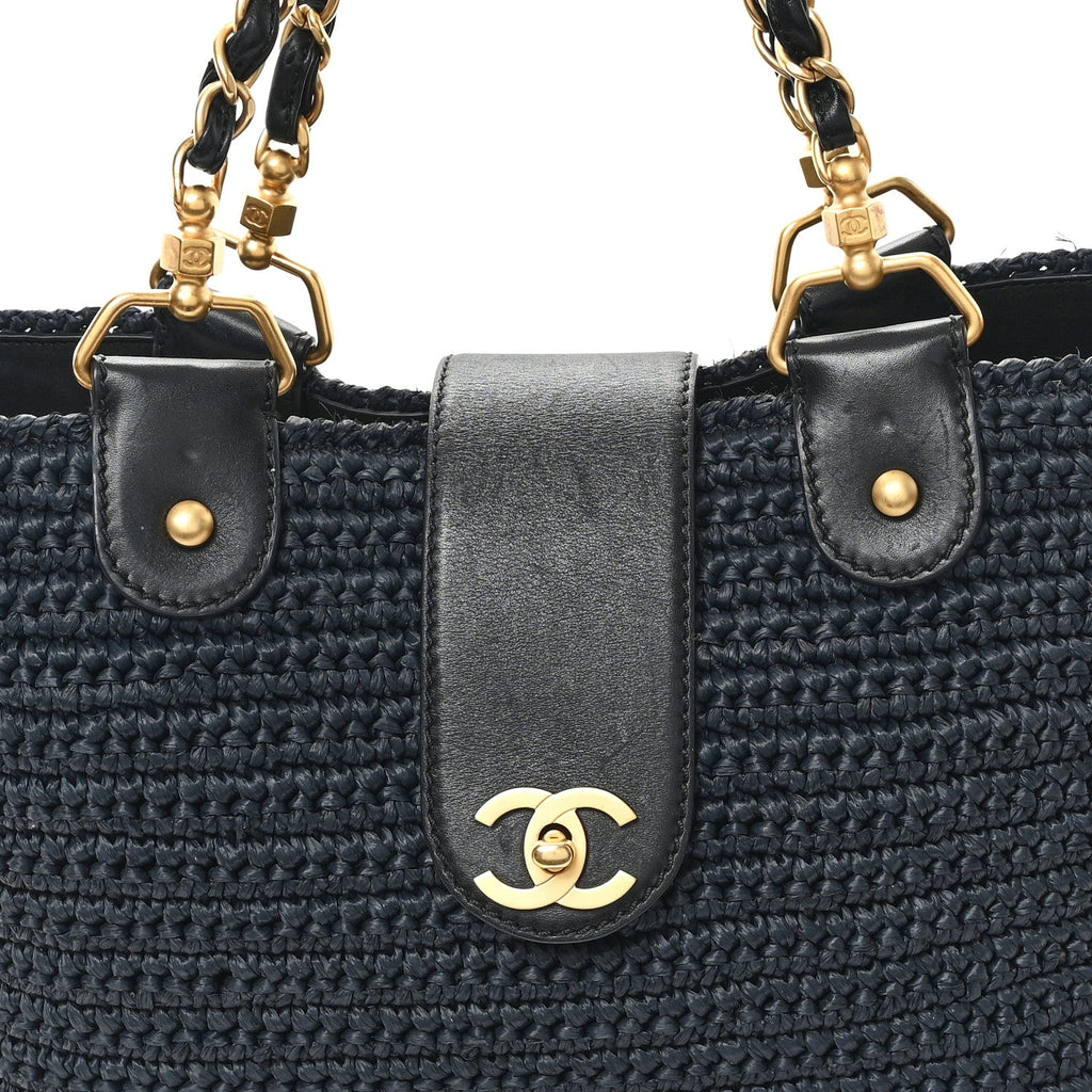 Straw Raffia Tote Black