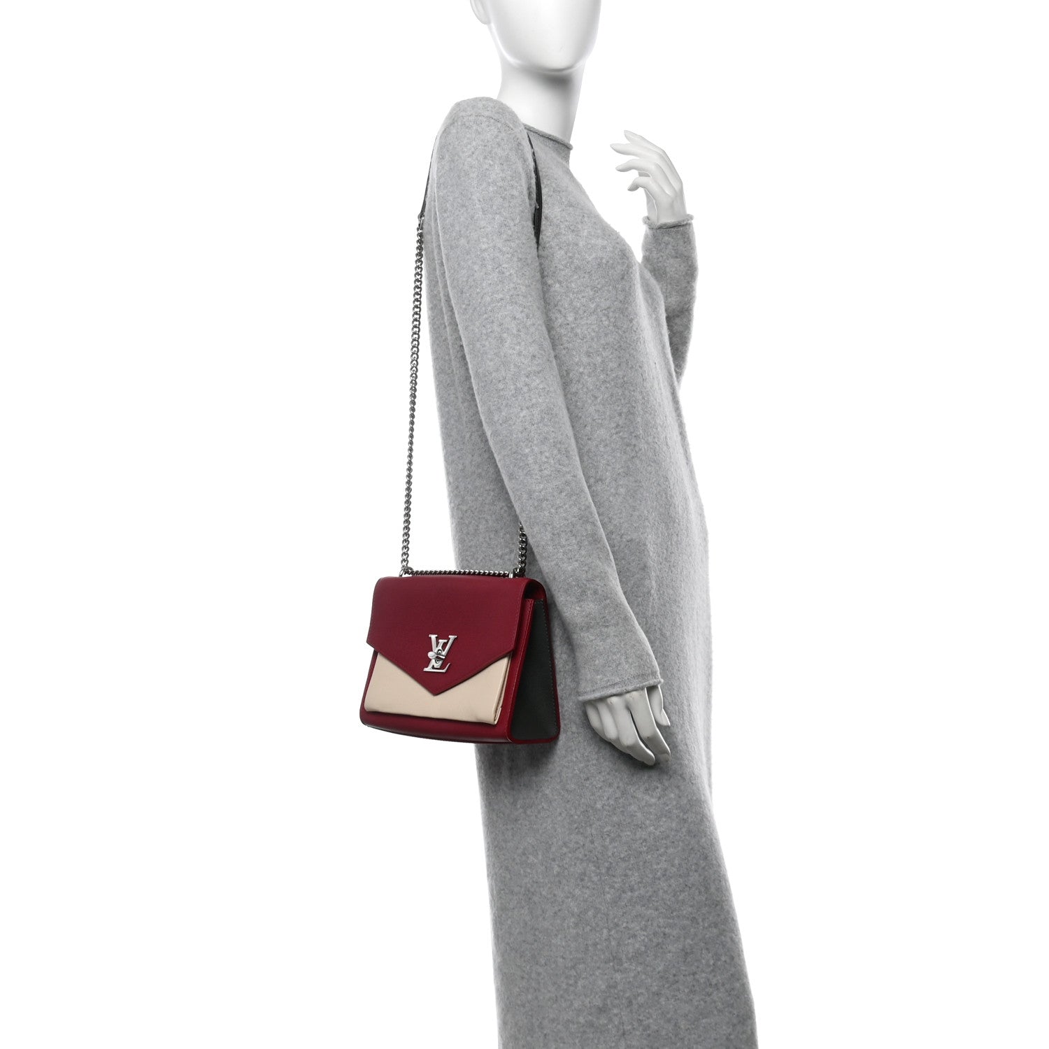 Soft Calfskin Mylockme Chain Bag BB Lie De Vin Etain Creme