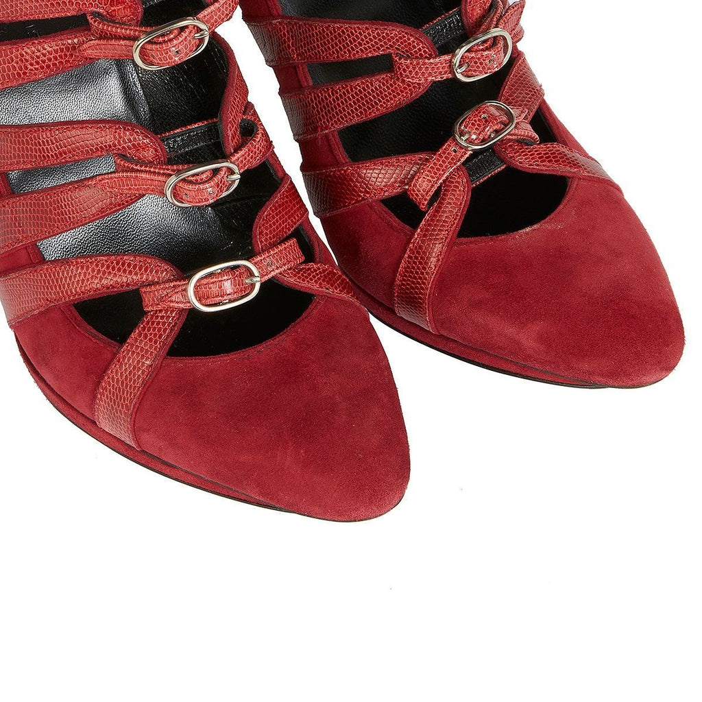 Women's Multistrap Suede and Leather Pumps