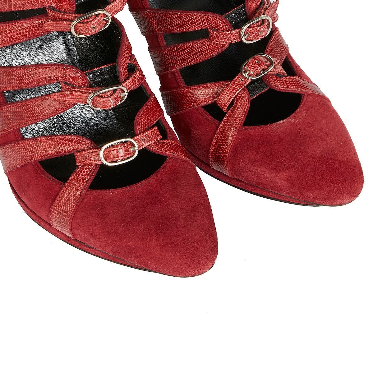 Women's Multistrap Suede and Leather Pumps