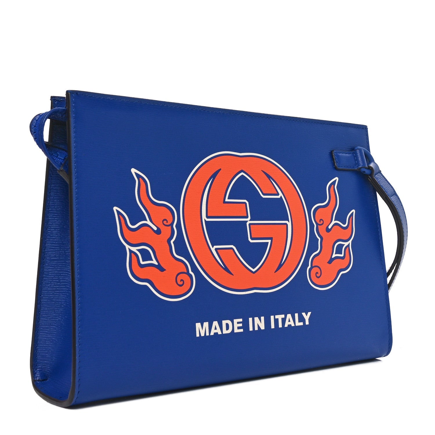 New Shanghai Calfskin Interlocking G Logo Wristlet Pouch Cobalt Blue Orange