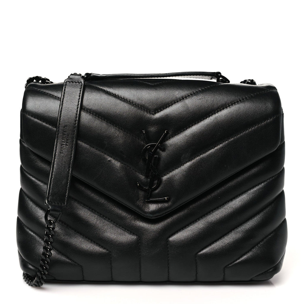 Calfskin Y Quilted Monogram Monochrome Small Loulou Chain Satchel Black