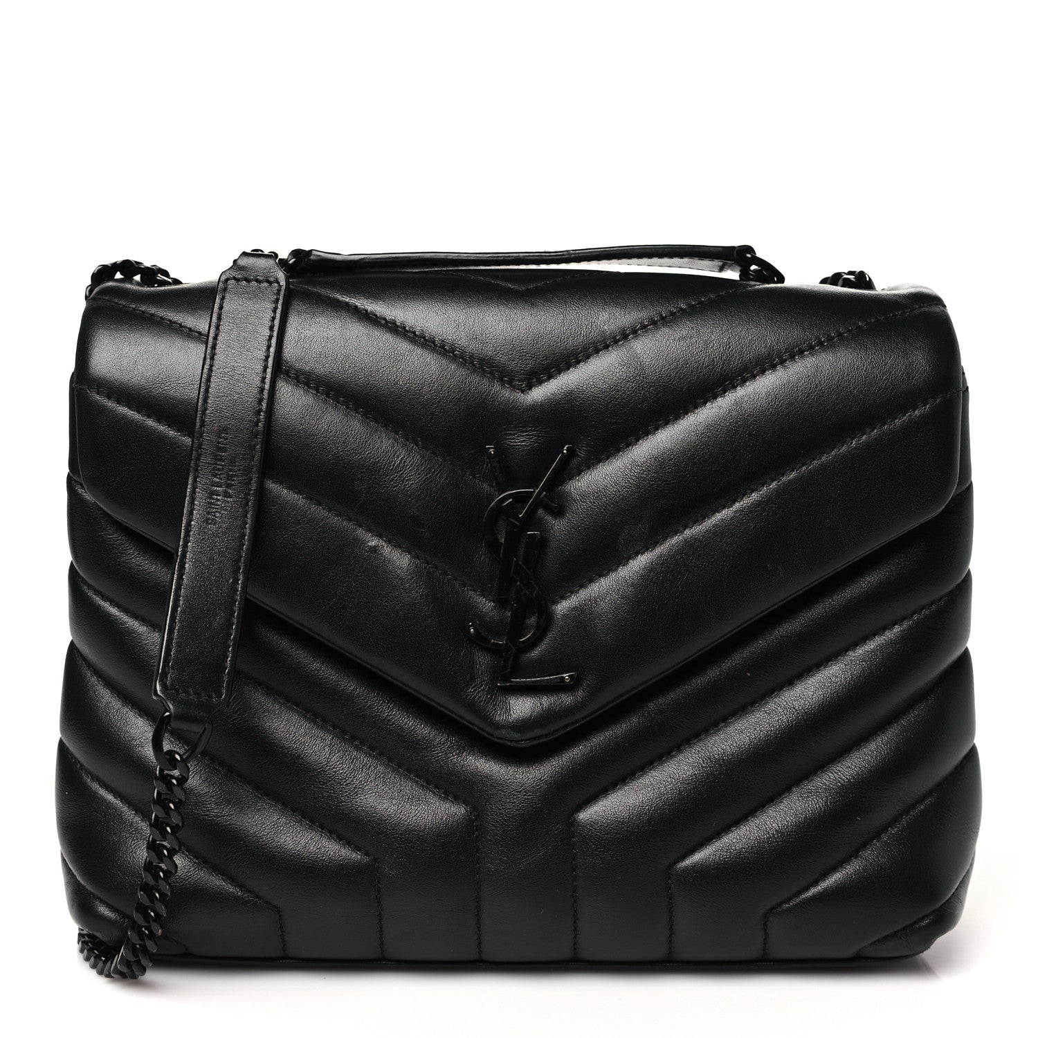 Calfskin Y Quilted Monogram Monochrome Small Loulou Chain Satchel Black
