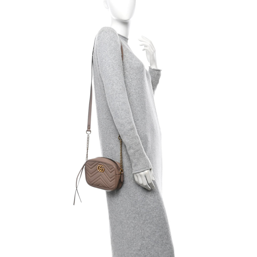 Calfskin Matelasse Mini GG Marmont Chain Shoulder Bag Porcelain Rose