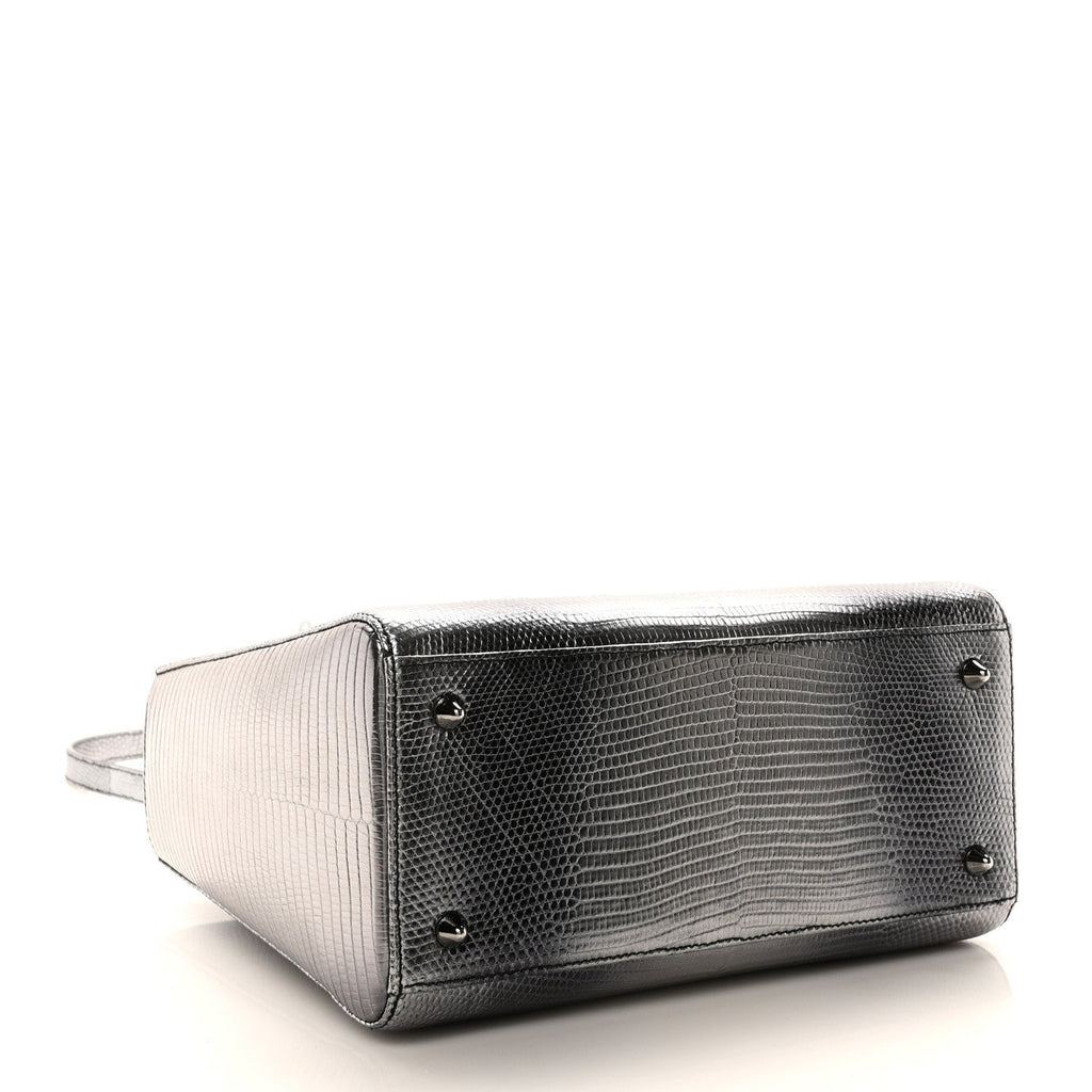 Metallic Lizard Medium Lady Dior Silver