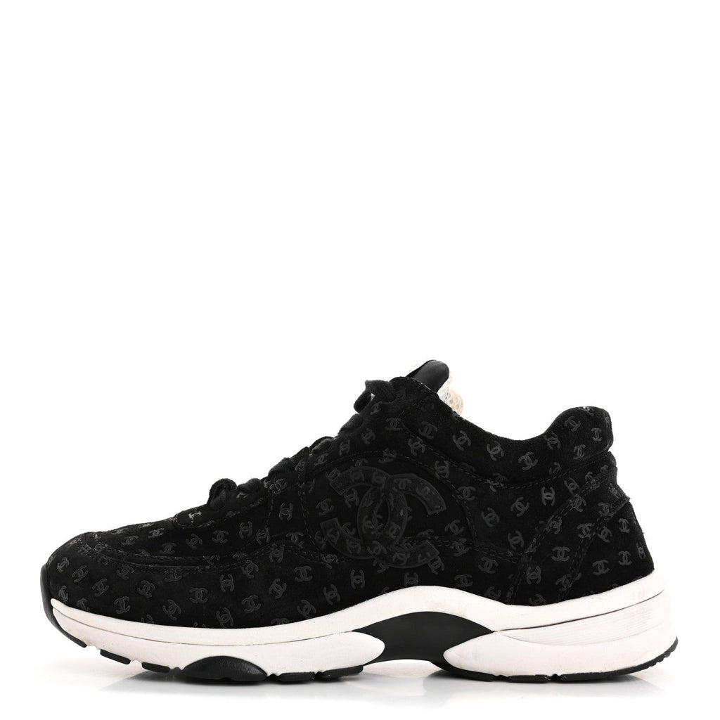 Suede Calfskin Printed CC Sneakers 38.5 Black