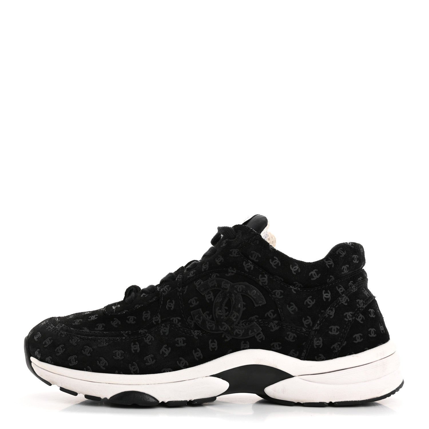 Suede Calfskin Printed CC Sneakers 38.5 Black