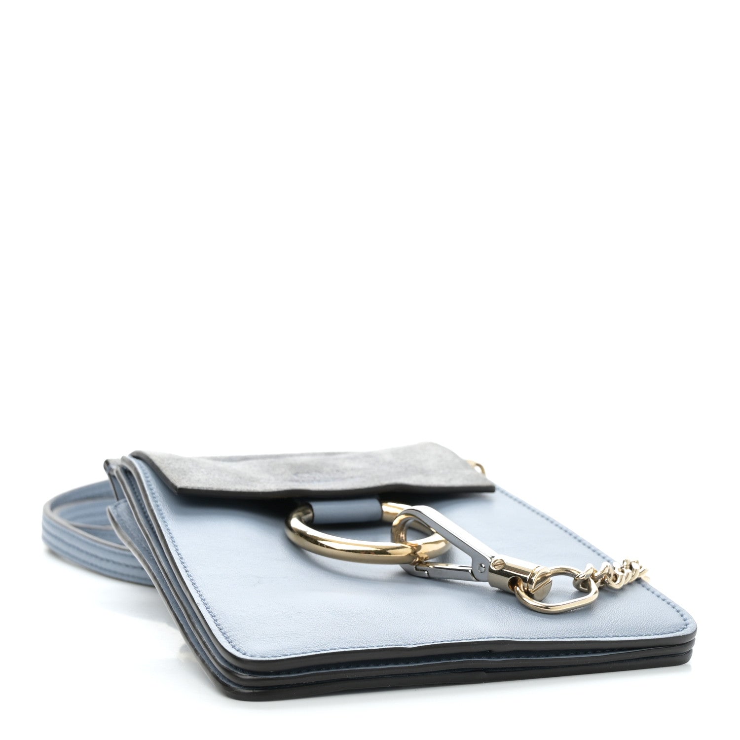 Suede Calfskin Mini Faye Bracelet Bag Washed Blue