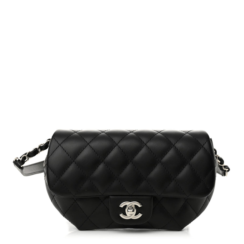 Calfskin Quilted CC Uniform Flap Belt Bag Black