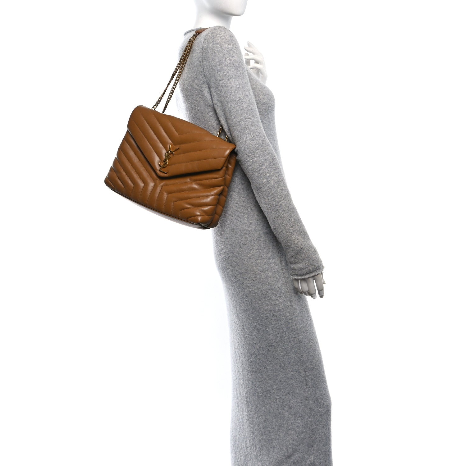 Calfskin Y Quilted Monogram Medium Loulou Chain Satchel Dark Natural