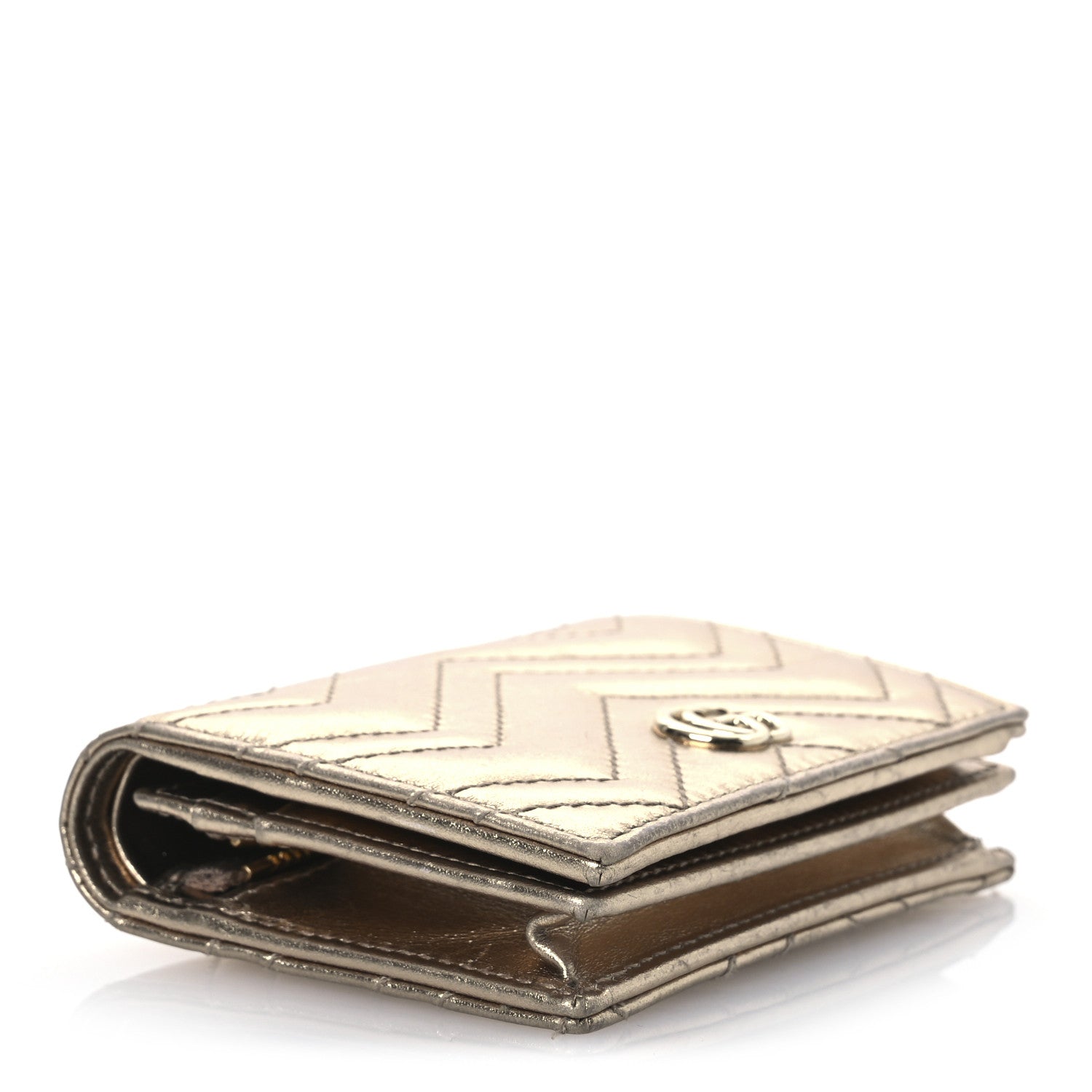 Metallic Calfskin Matelasse GG Marmont Wallet Golden Beige