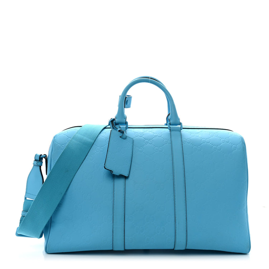 Rubber Effect GG Embossed Duffle Bag Bright Blue